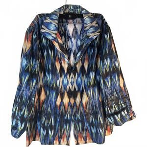 Chicos  fun abstract Aztec metallic art to wear blazer coat linen cotton size XL